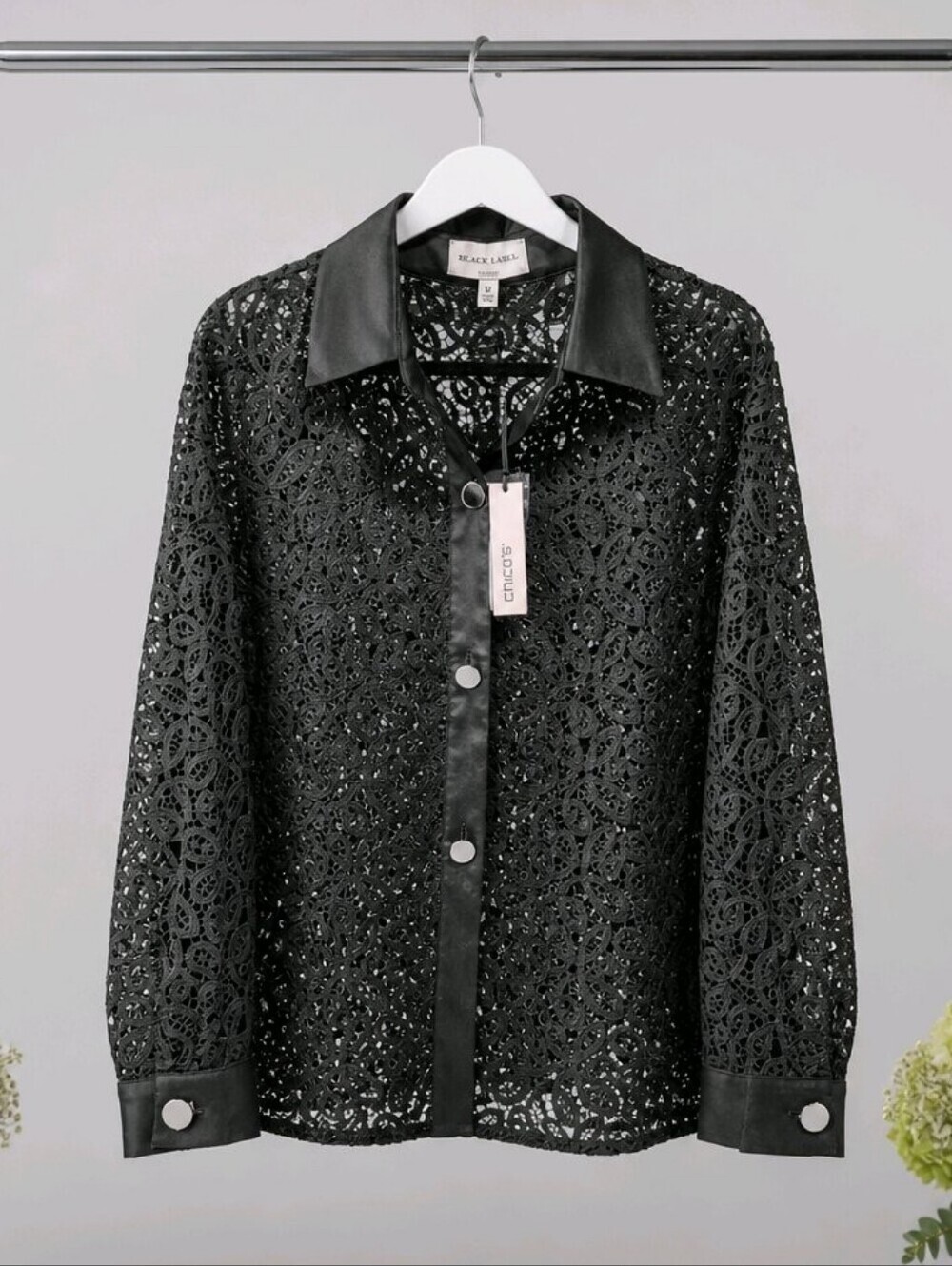 CHICO'S BLACK LABEL BLACK LACE & SATIN JACKET SIZE 12 NEW WITH TAGS MSRP $180